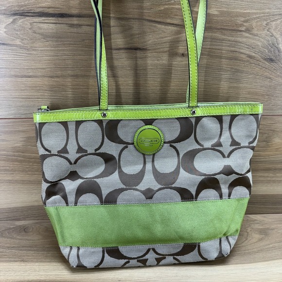 Coach Handbags - Coach Y2K Signature Stripe Kiwi Tote Zip Toe Bag